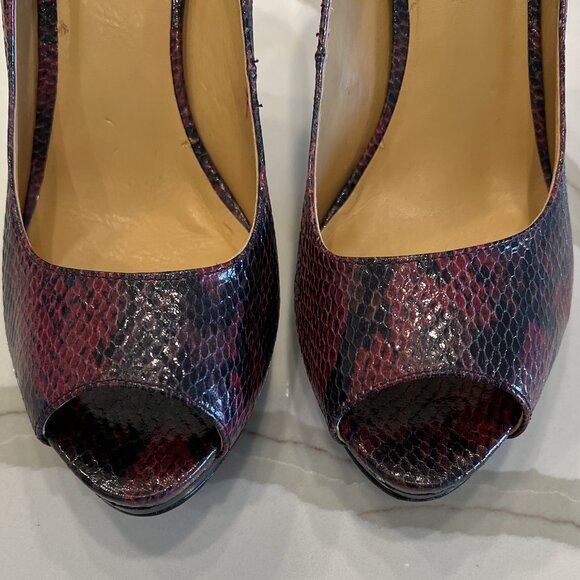 Nine West Danee Snake Skin Peeptoe Pumps in Black Cherry - Picture 8 of 8